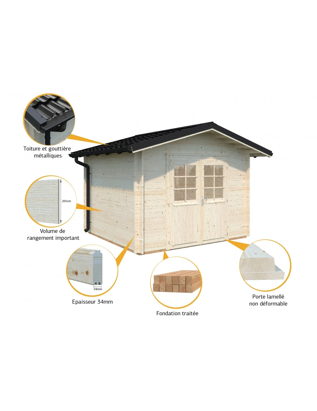 Abri De Jardin Tina 7.8 M² En Bois Massif 34 Mm – Image 3