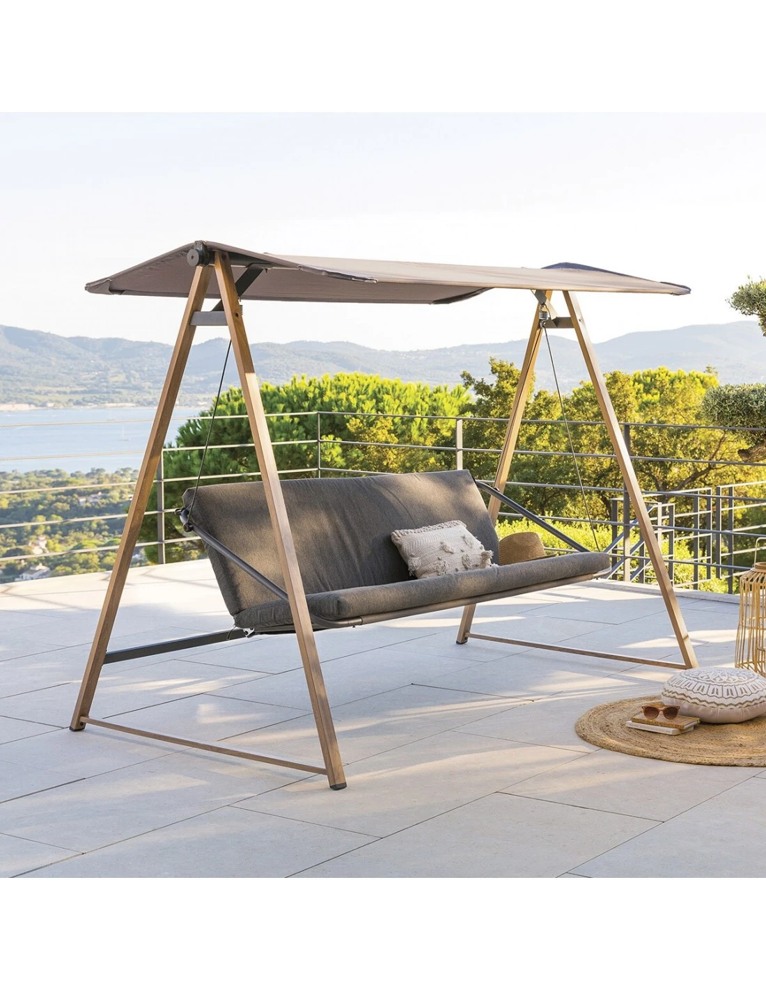 Balancelle De Jardin Soly 3 Places - Acier Effet Bois – Image 2