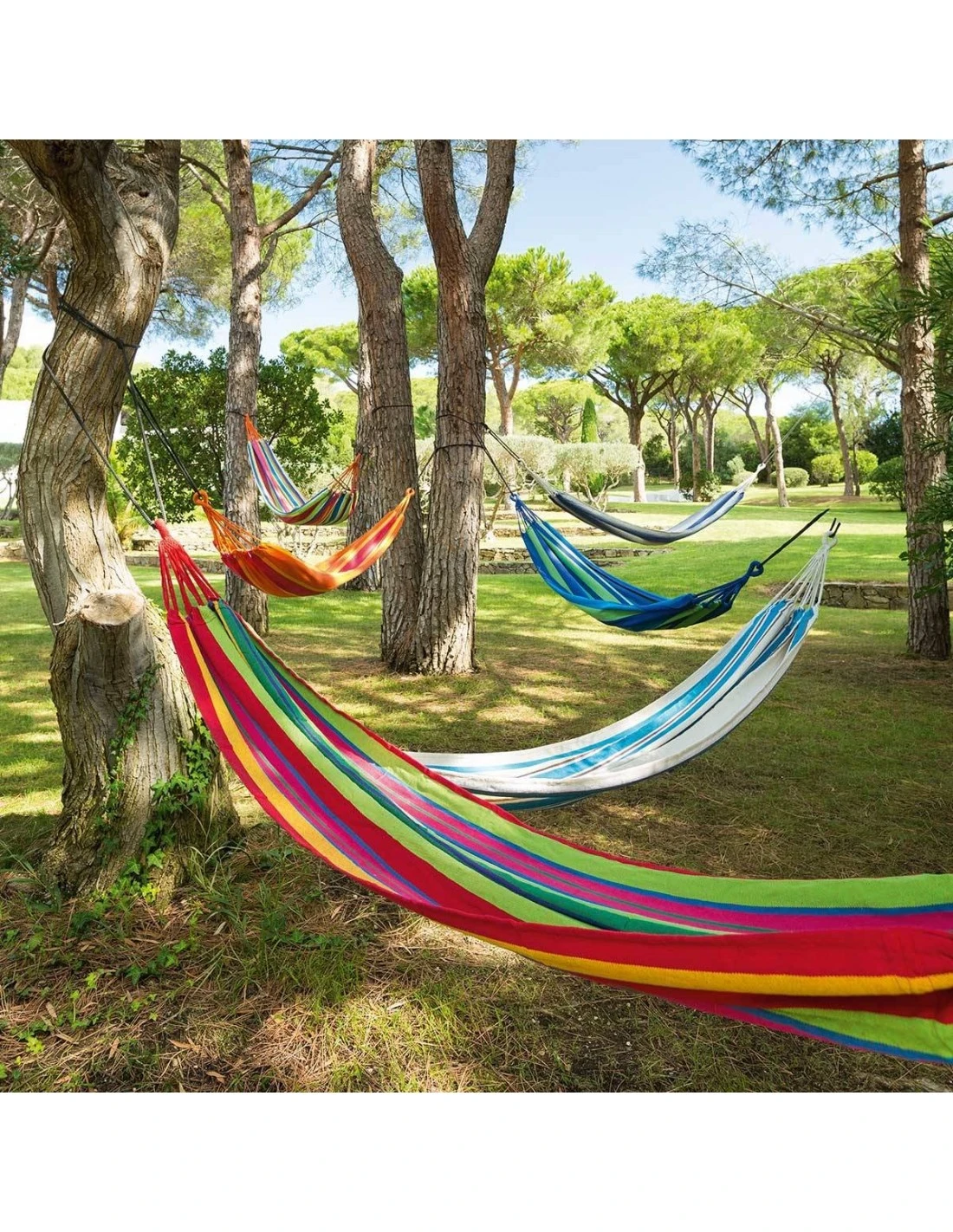 Hamac De Jardin Yaqui - L.200 X P.80 Cm - Multicolore Rayé Blanc – Image 2