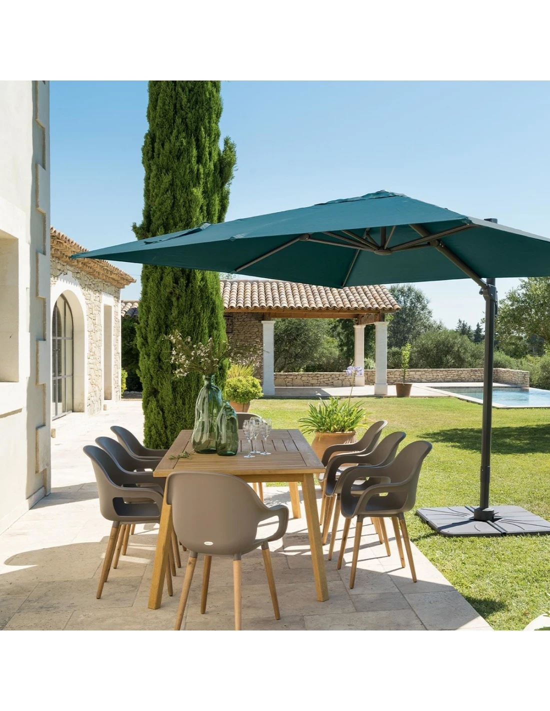 Parasol Déporté Carré Eléa 3 X 3 M - Toile Polyester 250g/m² - Bleu Canard – Image 2