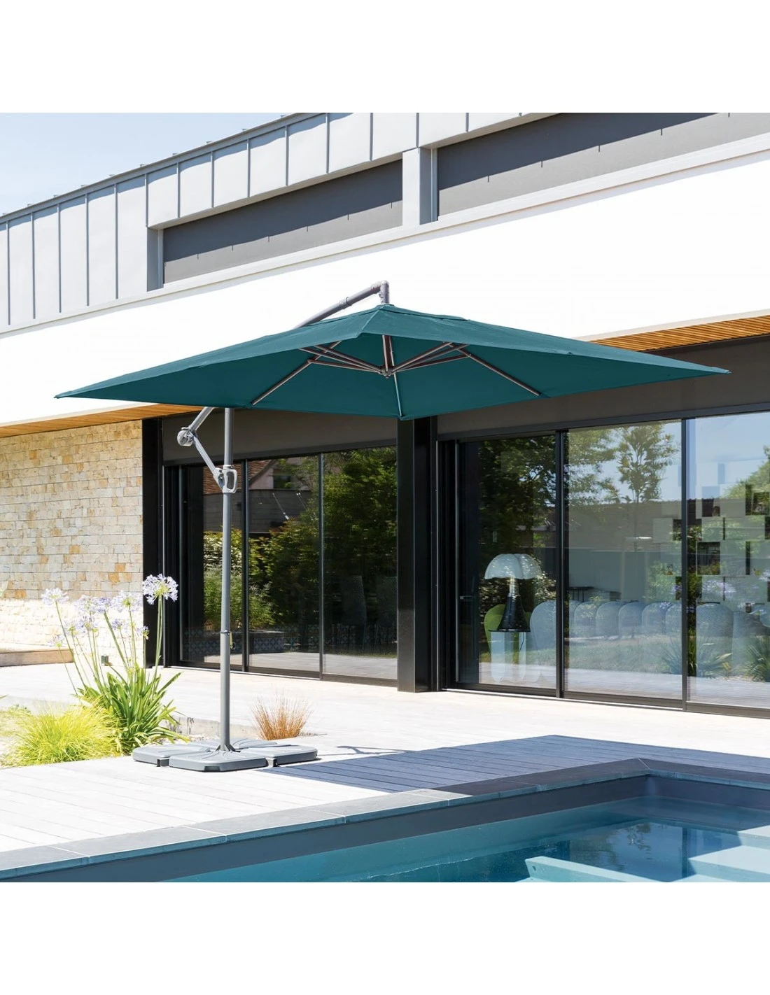 Parasol Déporté Janeiro Carré 2,5 X 2,5 M - Aluminium Et Toile Polyester - Bleu Canard