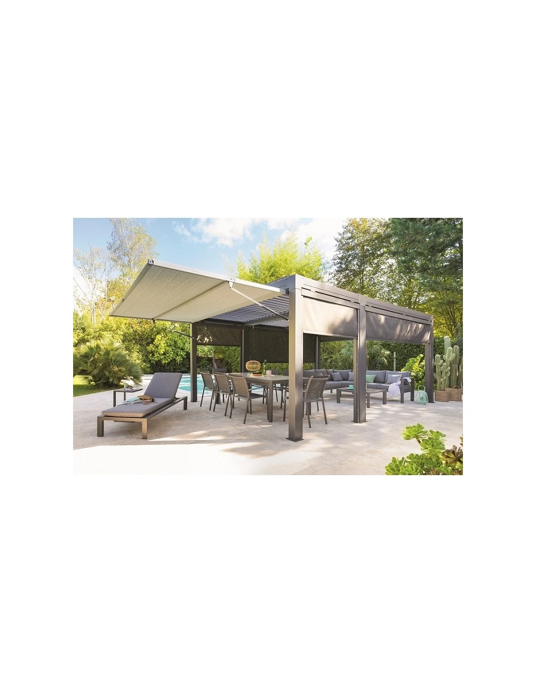 Pergola MAJAE Bioclimatique En Aluminium Anthracite 3.60 X 3.60 M