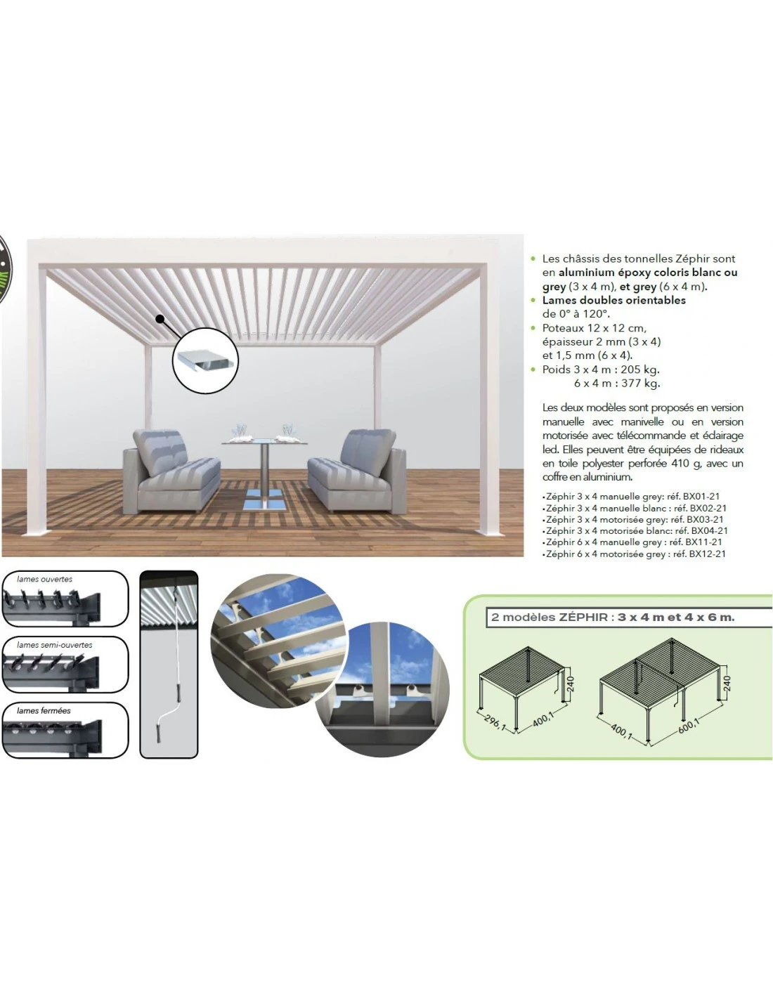 Tonnelle Zéphir Adossée Bioclim 3x4 M Manuel - Grey / Gris – Image 5