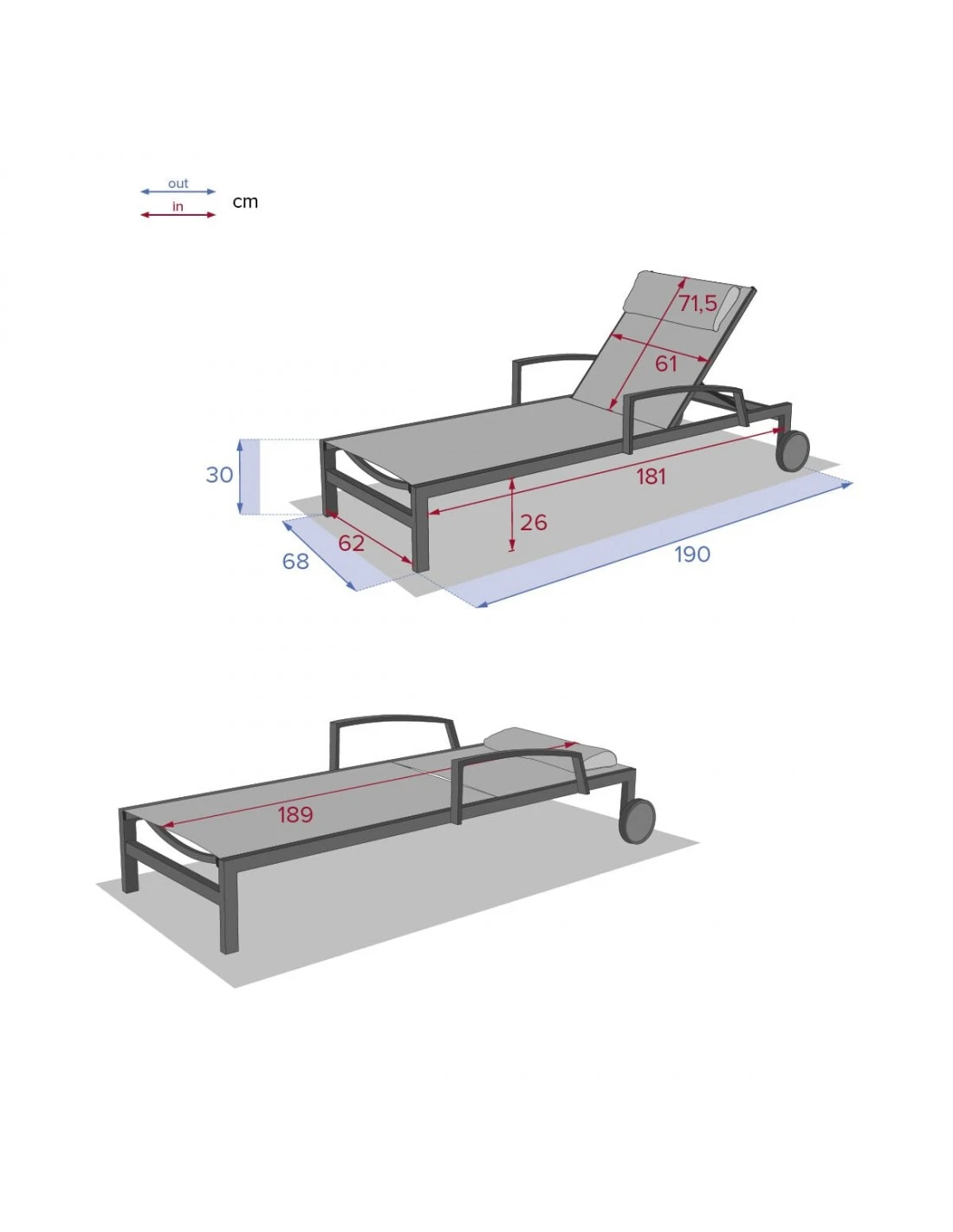 Transat De Jardin Ocala 4 Positions Aluminium Et Texaline - Graphite / Bleu Canard – Image 7